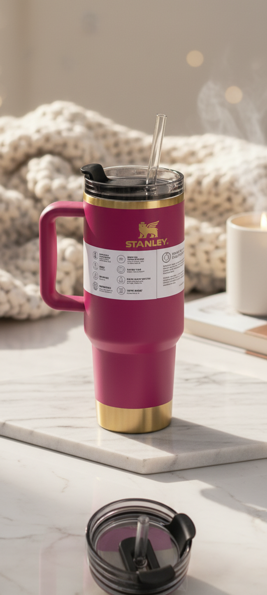 Stanley-Inspired Pink Quencher | Keeps Drinks Hot & Cold for Hours