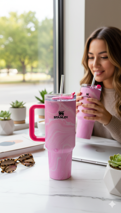 Blush Pink Printed Quencher | 40oz Insulated Stanley-Style Tumbler