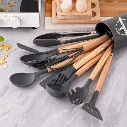 12 pcs Non-Stick Cooking Kitchen Utensils Medium-Black
