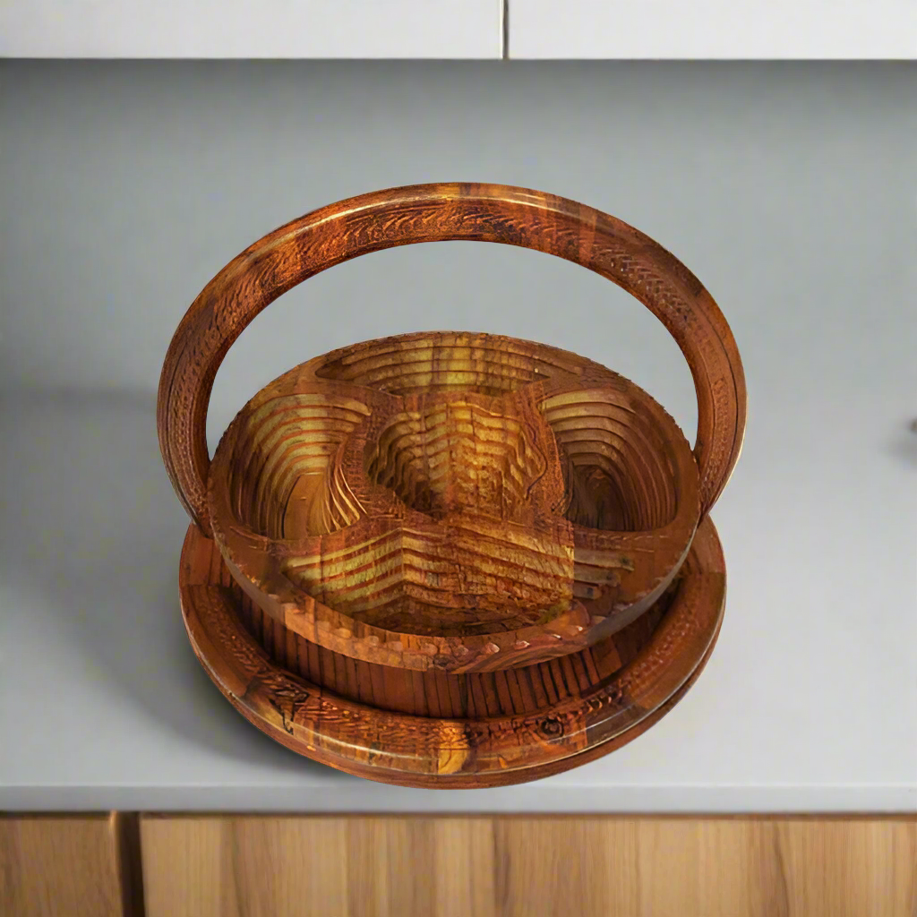 5-Portion Wooden Spring Tray – Handcrafted Dry Fruit Serving Dish