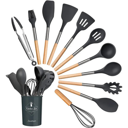 12 pcs Non-Stick Cooking Kitchen Utensils Medium-Black