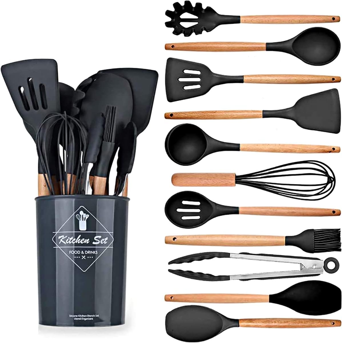 12 pcs Non-Stick Cooking Kitchen Utensils Medium-Black